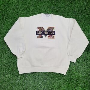 Vintage 90s Michigan Floral Sweatshirt Womens XL 22x25 White
